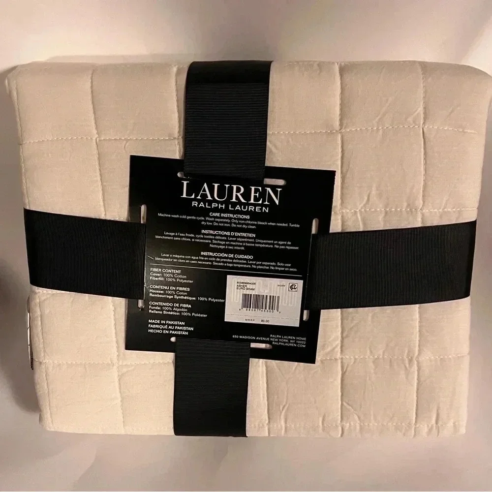 NEW Ralph Lauren Asher Quilted Euro Sham Pillowcase 26